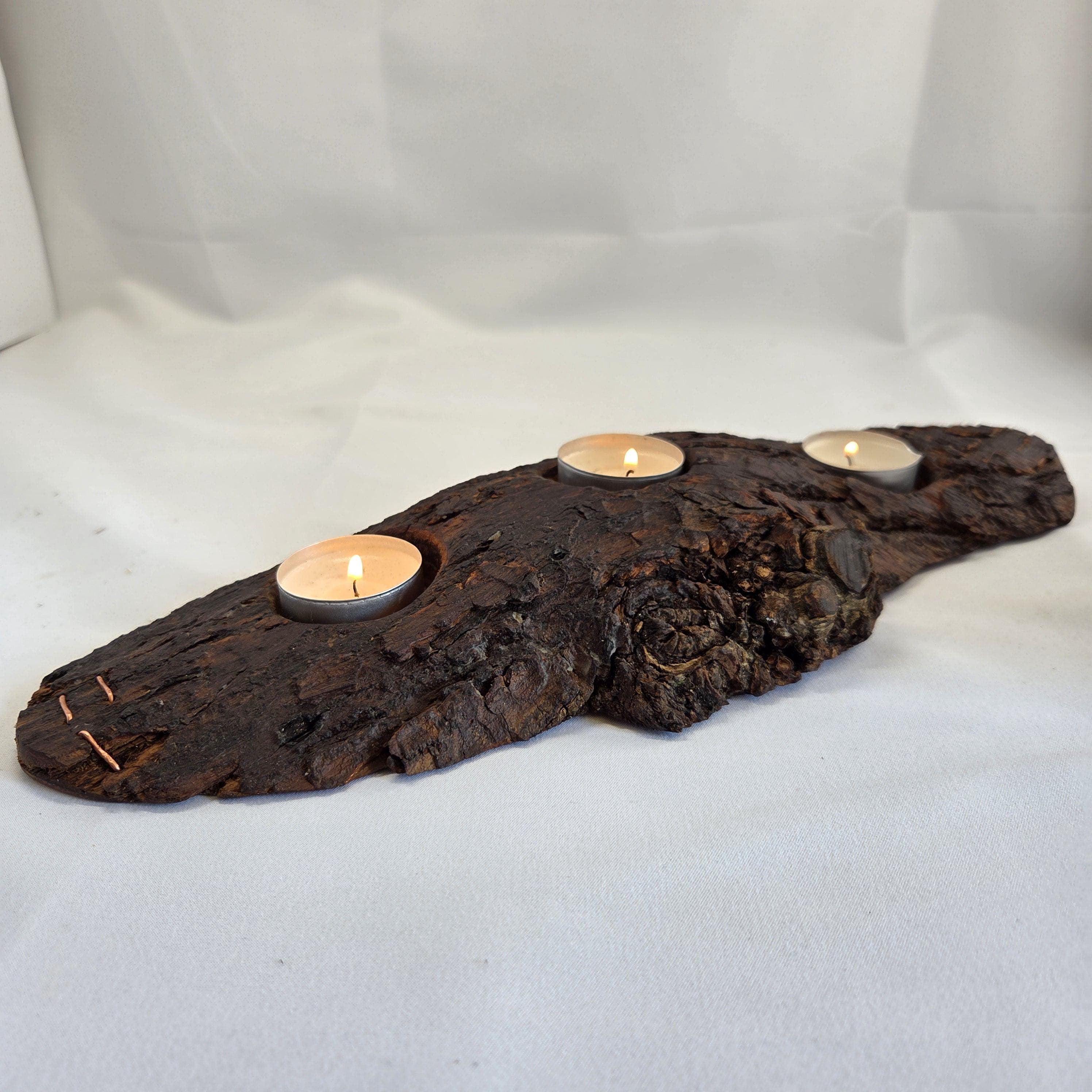Storm-Fallen Oak 3 Tealight Holder, made in Wotton-under-Edge, Gloucestershire, by Bough & Burrow