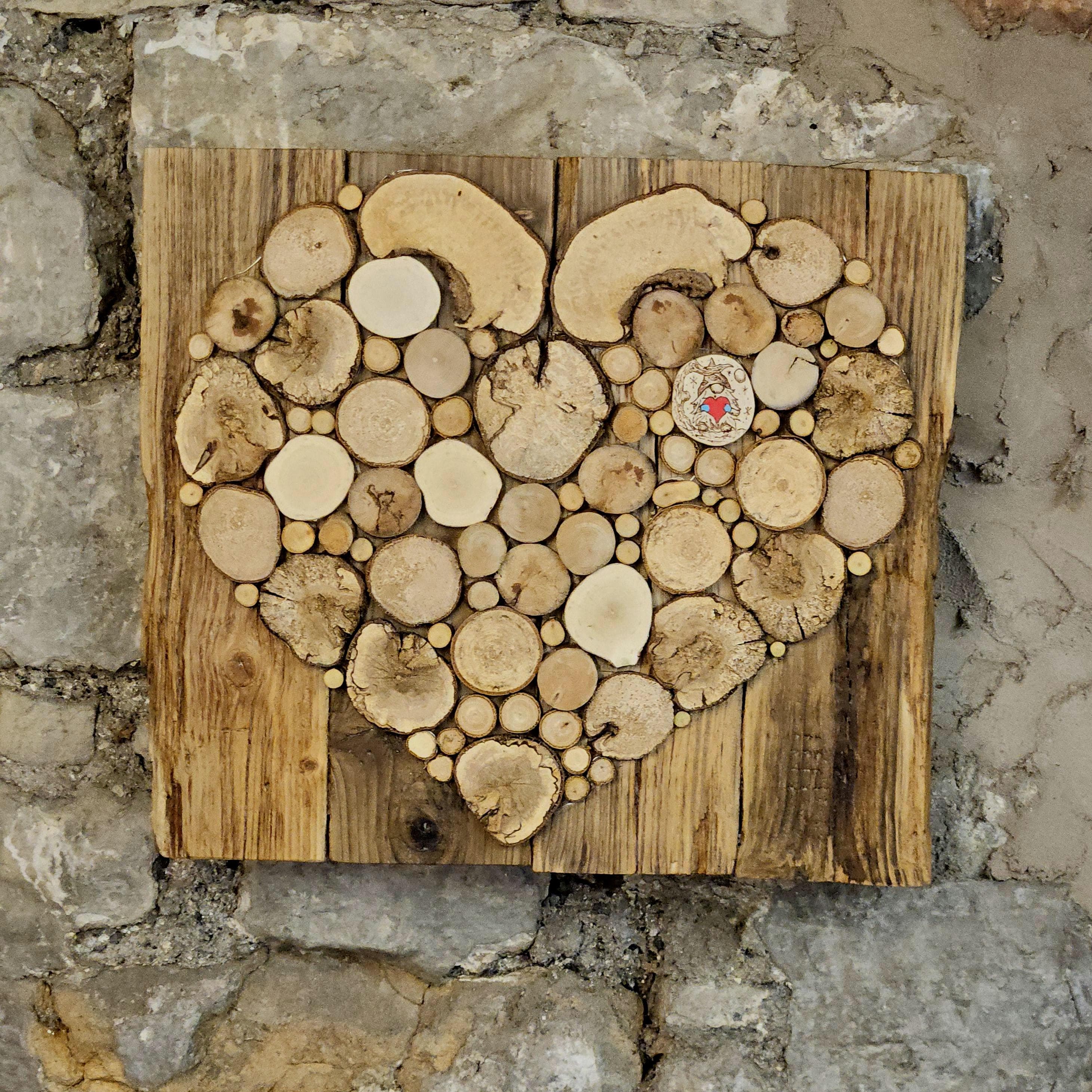 Wood Slice Heart with Fairy Lights & Pyrography, Mixed native species, made in Wotton-under-Edge, Gloucestershire, by Bough & Burrow - View 8