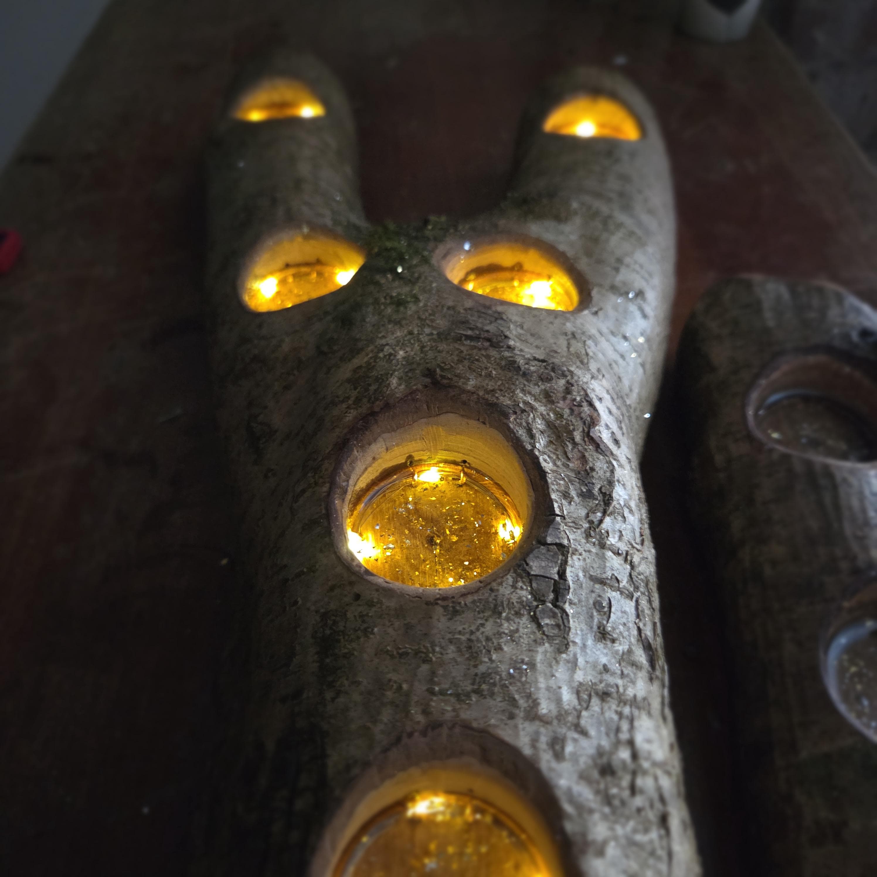Rustic Forked Hazel Tealight Holder with Fairy Lights, Hazel, made in Wotton-under-Edge, Gloucestershire, by Bough & Burrow - View 7