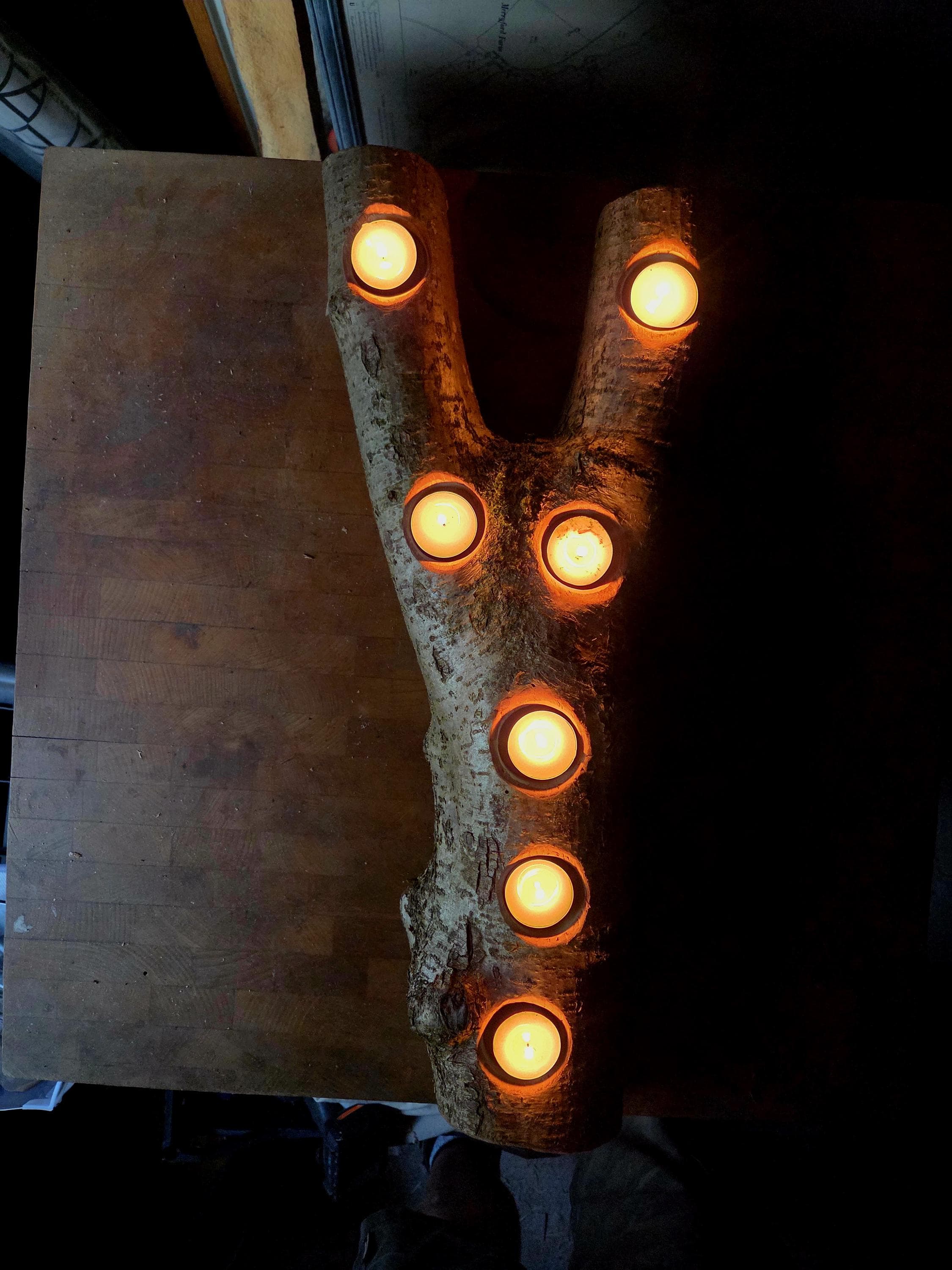 Rustic Forked Hazel Tealight Holder with Fairy Lights, Hazel, made in Wotton-under-Edge, Gloucestershire, by Bough & Burrow - View 6