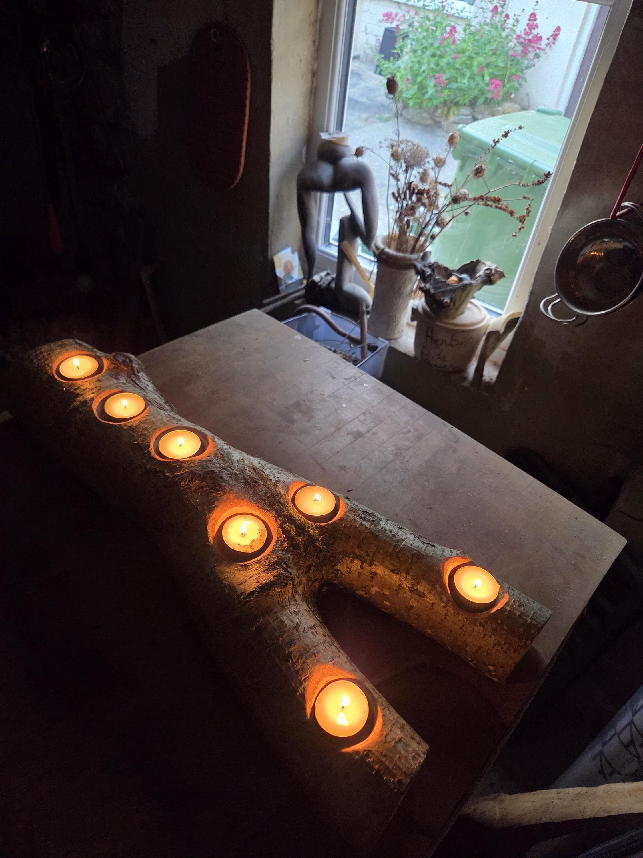 Rustic Forked Hazel Tealight Holder with Fairy Lights, Hazel, made in Wotton-under-Edge, Gloucestershire, by Bough & Burrow - View 5