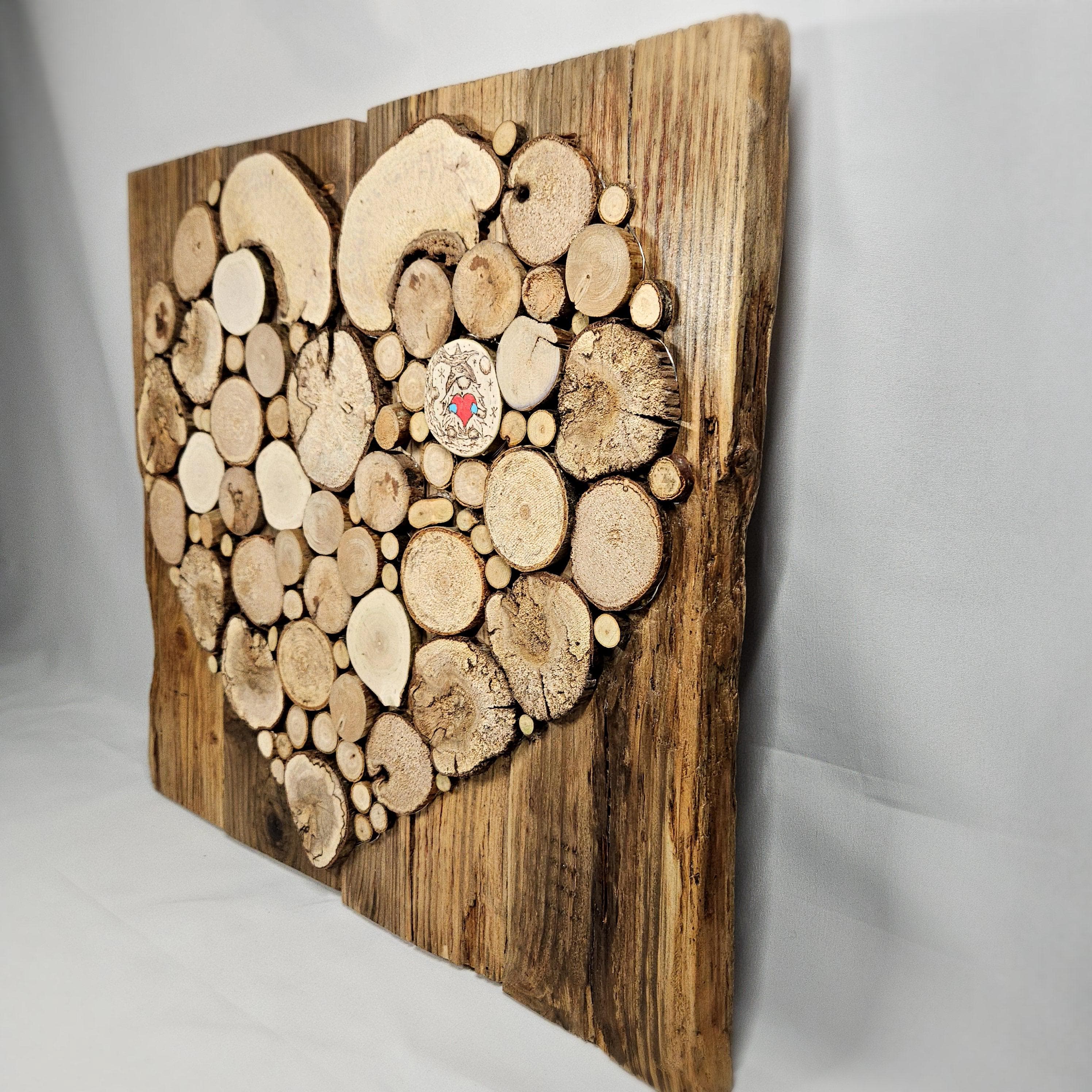 Wood Slice Heart with Fairy Lights & Pyrography, Mixed native species, made in Wotton-under-Edge, Gloucestershire, by Bough & Burrow - View 4