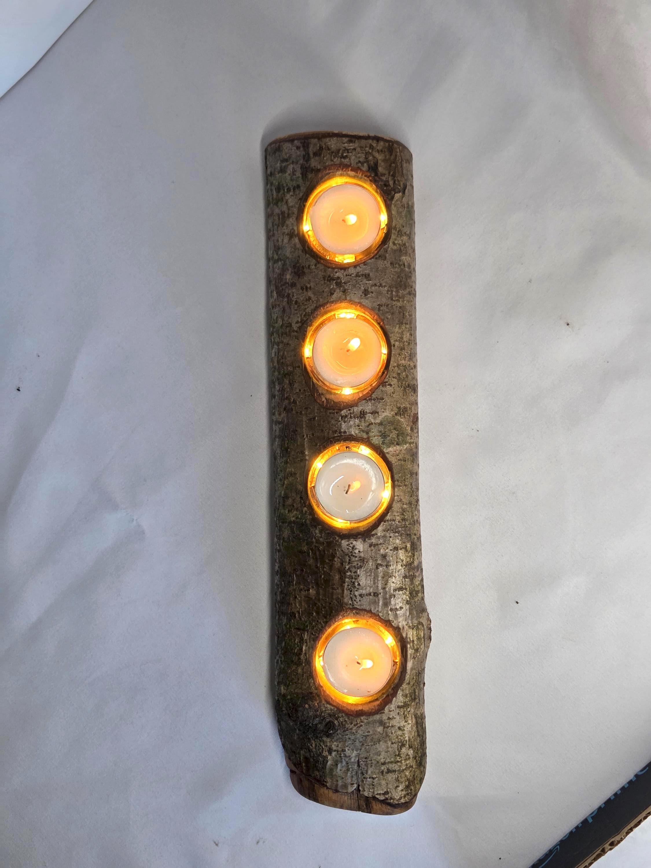 Rustic Tealight Holder with Fairy Lights, made in Wotton-under-Edge, Gloucestershire, by Bough & Burrow - View 2