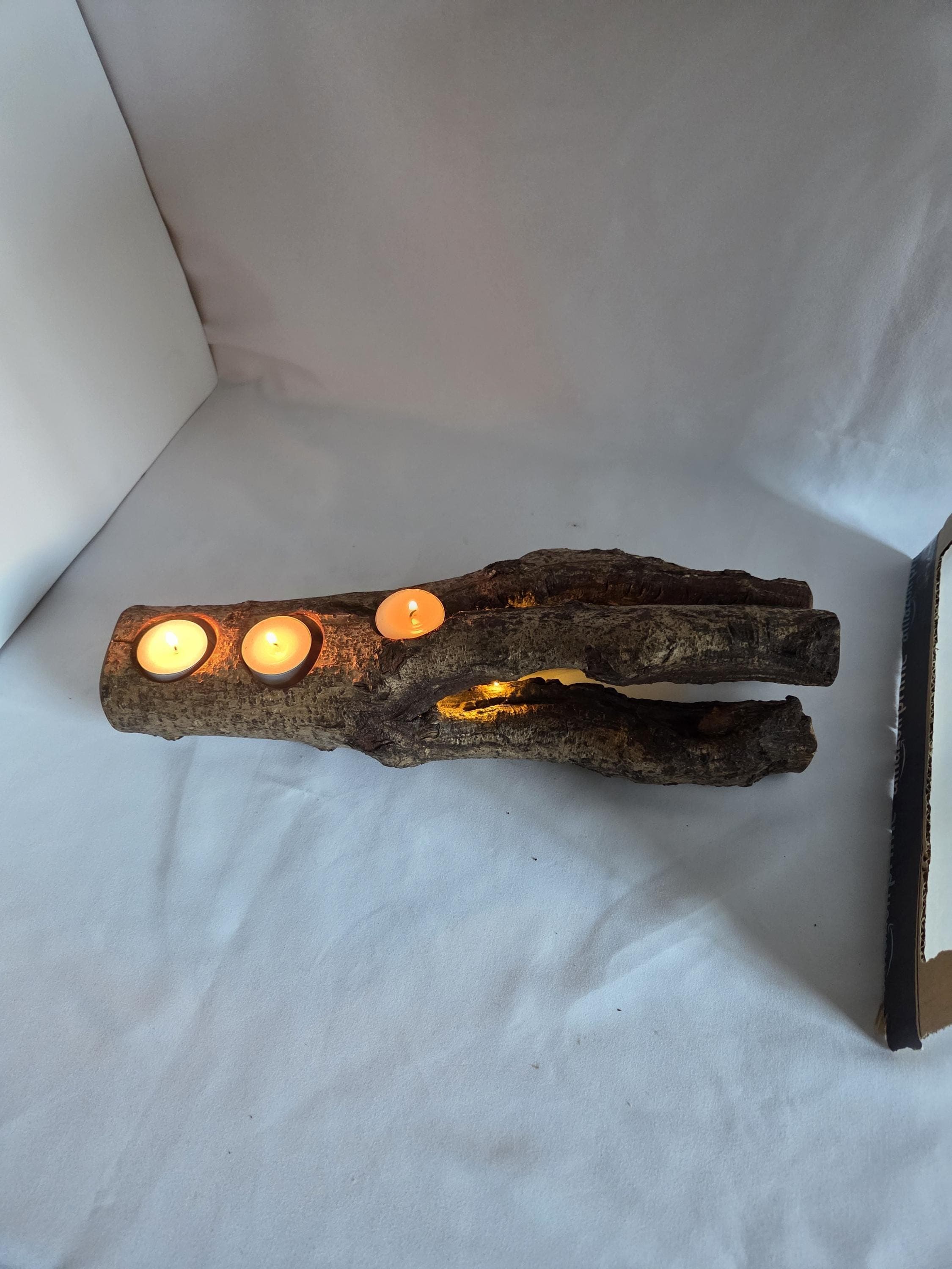 Tealight Holder with Fairy Lights , Hazel, made in Wotton-under-Edge, Gloucestershire, by Bough & Burrow - View 2